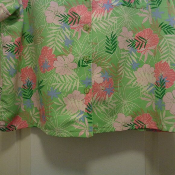 TROPICAL PARADISE GIRL LIME W PINK FLOWERS SHIRT BLOUSE BY SAG HARBOR X LG - Picture 6 of 7